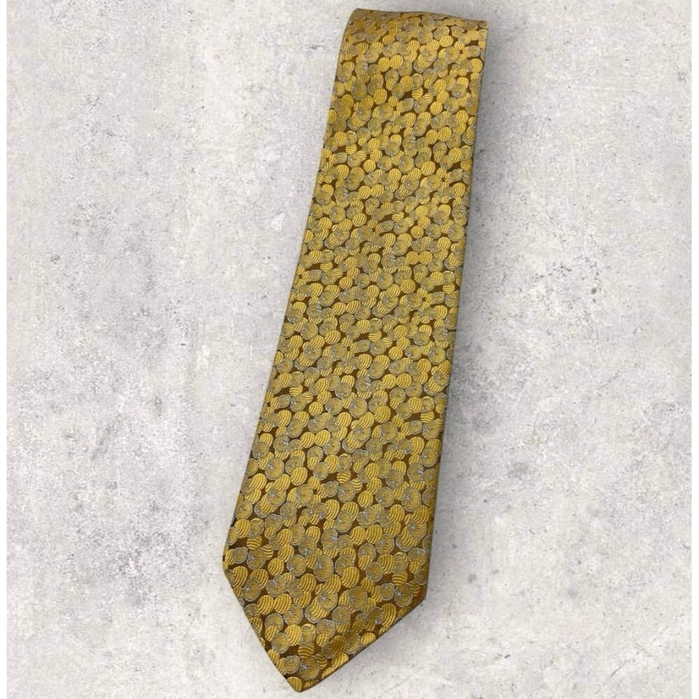 ROBERT TALBOTT Silk Tie USA Gold Brown Gray Geometric W:3.7" EUC